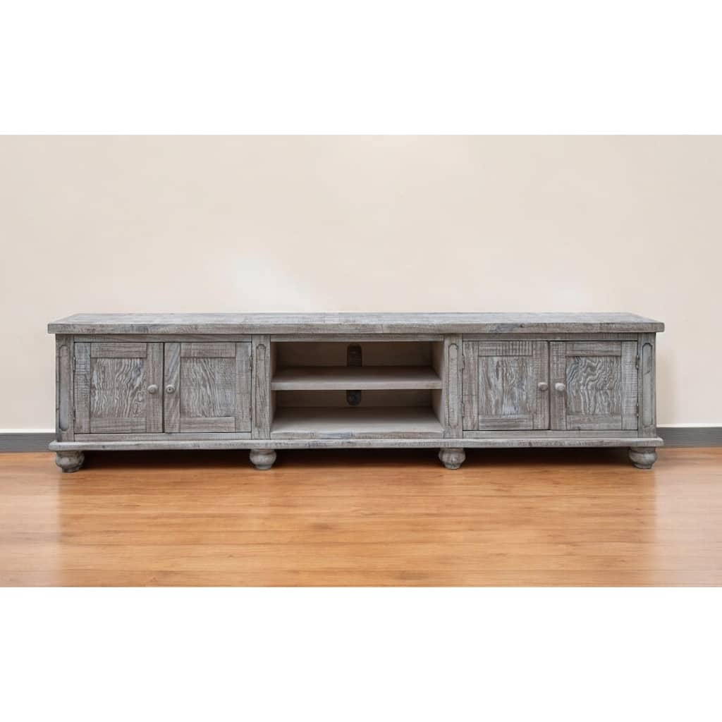 HomeRoots 93" Desert Sand Solid Wood Cabinet Enclosed Storage Distressed TV Stand - 93' X '27' X '15.75