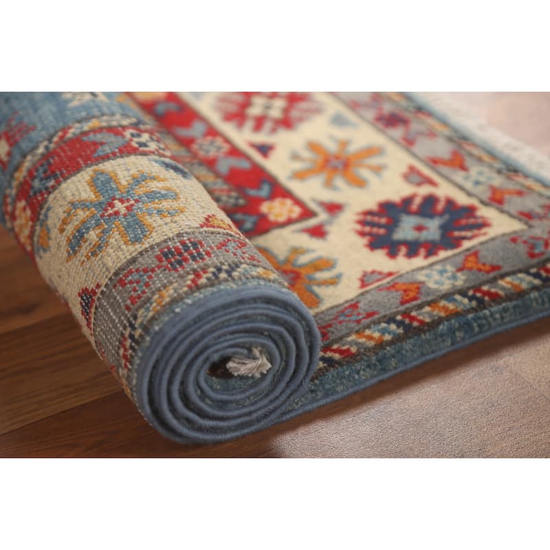 Light Blue Kazak Accent Rug Wool Carpet - 2'9" x 4'2"