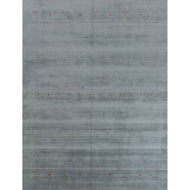 Hand Knotted Oriental 100% Wool Carpet Tribal Animal Pictorial Navy Blue & Blues Gabbeh Area Rug - 9' 11'' X 8' 2''