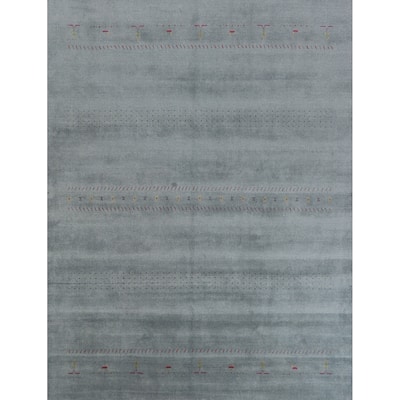 Hand Knotted Oriental 100% Wool Carpet Tribal Animal Pictorial Navy Blue & Blues Gabbeh Area Rug - 9' 11'' X 8' 2''