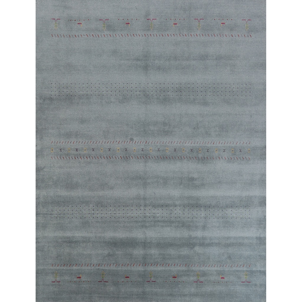 Hand Knotted Oriental 100% Wool Carpet Tribal Animal Pictorial Navy Blue & Blues Gabbeh Area Rug - 9' 11'' X 8' 2''