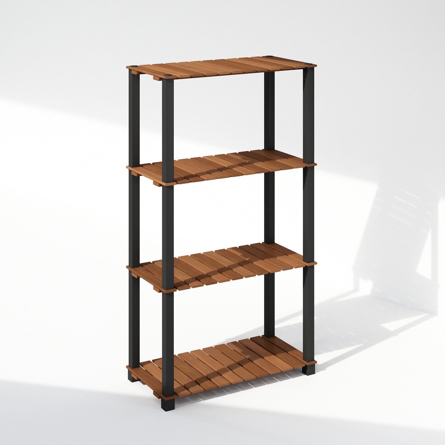 4 Tiers Wood Household Shelving Unit in Natural/Black (23.6 in. W x 43.3 in. H x 11.8 in. D) - 23.6