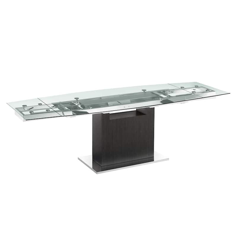 Olivia Manual Dining Table with Gray Oak Base and Clear Top