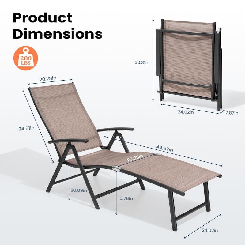 Pellebant 2PCS Adjustable Aluminum Patio Chaise Lounge Chair