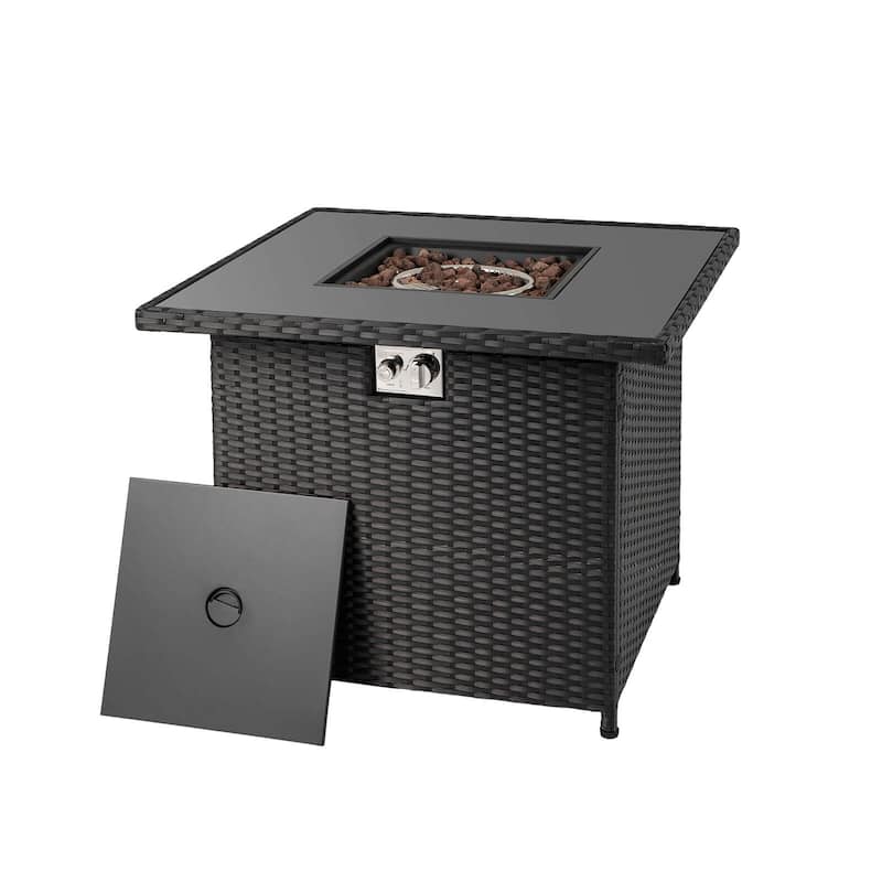 Costway 32.5" Propane Fire Pit Table Outdoor Wicker Gas Firepit with - See Details