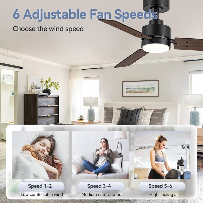 36/42/52-Inch Reversible 3/5-Blade Integrated LED Ceiling Fan with Light Remote