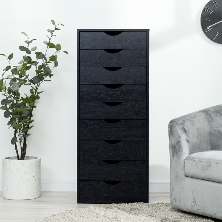 Narrow Wooden 9-Drawer Cabinet with Smooth-Glide Drawers and Top Storage Shelf