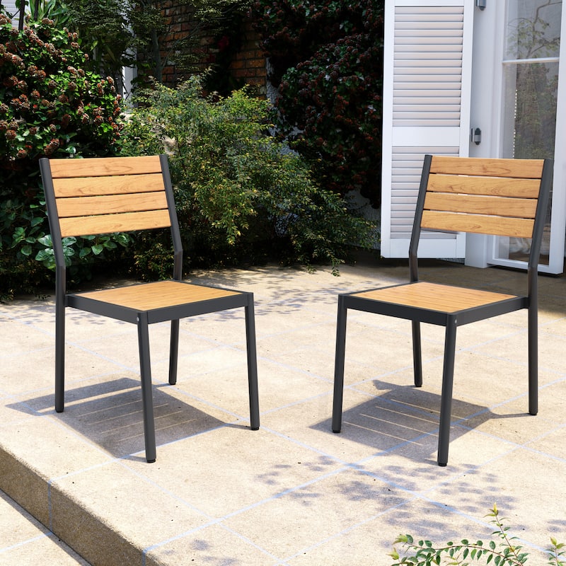 VredHom Outdoor Stackable Aluminum Patio Dining Chairs - Set of 2 - Brown