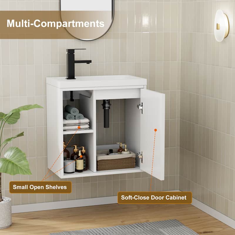 Single-Door Vertical Stripe Wall Cabinet with Integrated Basin