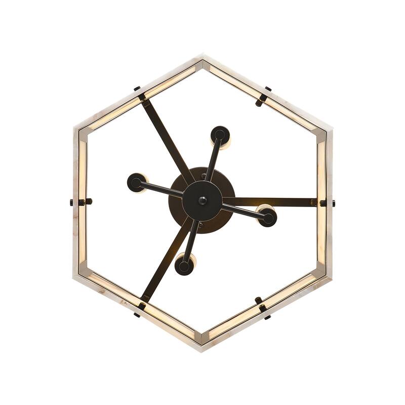 4 - Light Mid - Century Modern Alabaster - Look Octagonal Semi Flush Mount - Matte Black