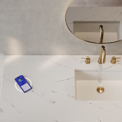 Hudson 60" Single Vanity, Light Natural Oak, FreePower Wireless Charger