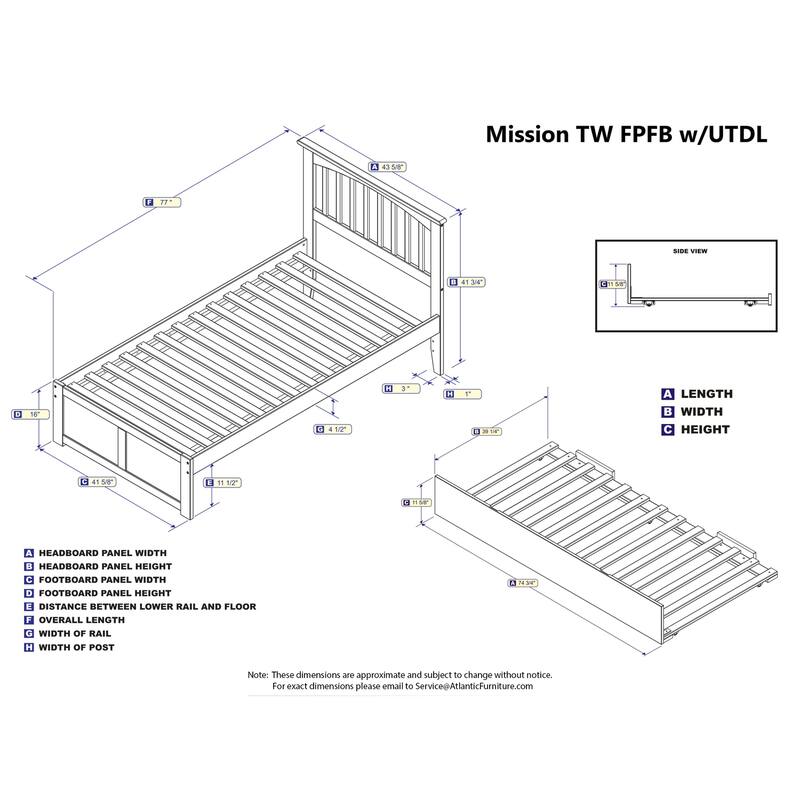 Full Platform Bed with Trundle - Twin Size, Urban Chic Design, Walnut Finish, Space Saving Bed Frame