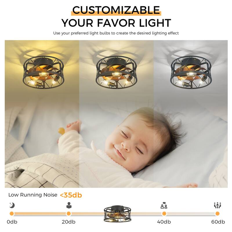 12 Inch Farmhouse Caged Ceiling Fan with Remote Control - 12 Inches