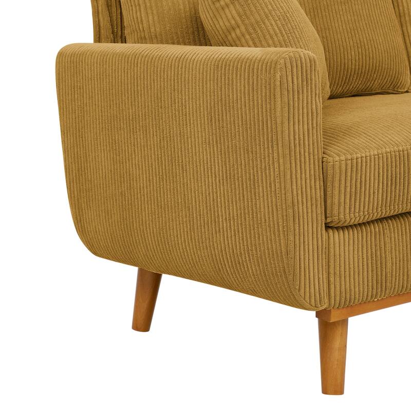 Asher Mid-Century Corduroy Sofa,Flared Arms,And A Sturdy Solid Wood Frame With Tapered Legs In A Warm Walnut Finish.
