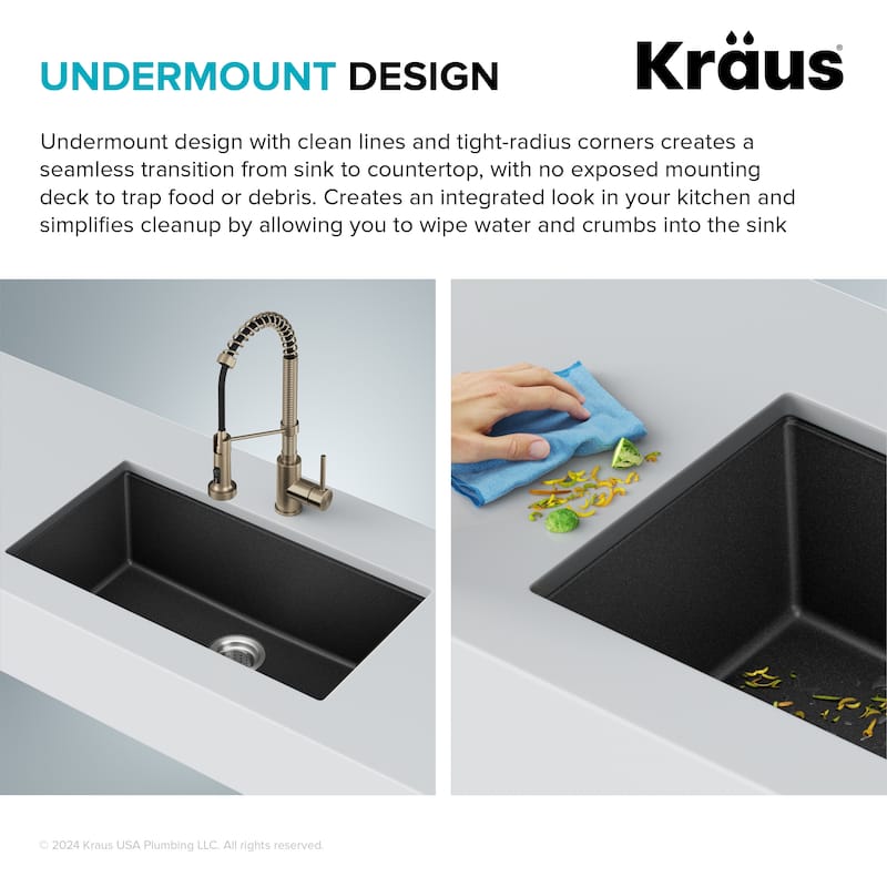 KRAUS Granite Black Onyx 31 inch 1-Bowl Undermount Kitchen Sink