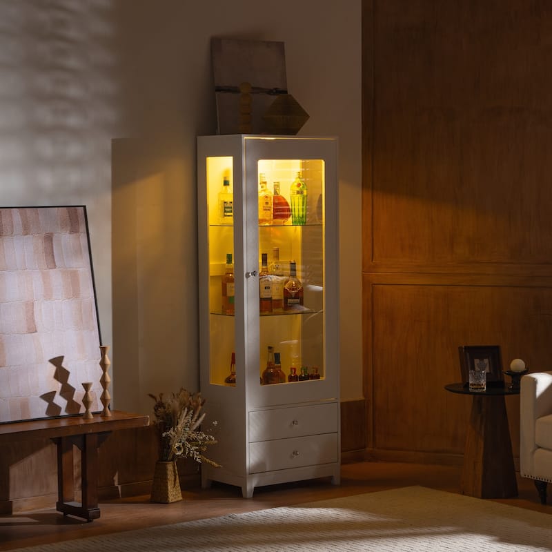 71IN Tall Display Cabinet with Single Upholstered Glass Door