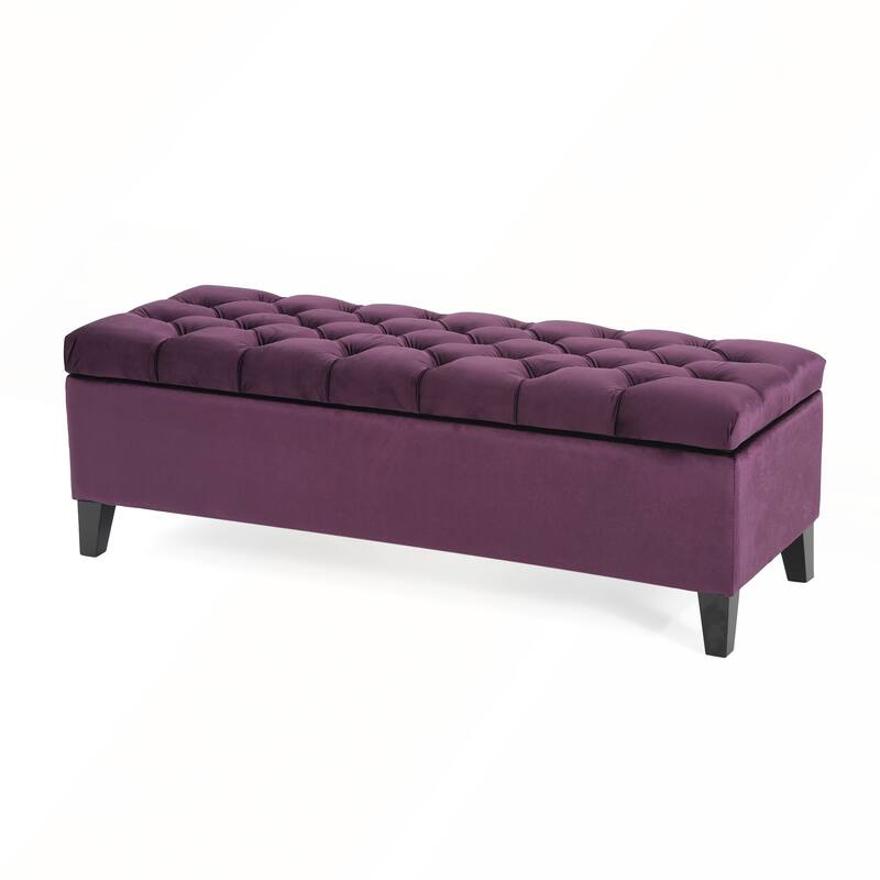 Button-Tufted Storage Ottoman with Diamond Stitching for Modern Living and Extra Seating