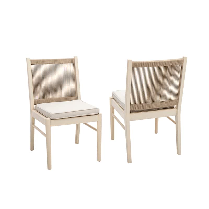 Roomfitters Outdoor Rope Dining Chairs Set of 2 with Cushions, Modern Patio Seating for Balcony or Garden, Beige