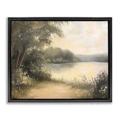 Stupell Shore of Peaceful Lake Framed Floater Canvas Wall Art Design By Petal Prints Design