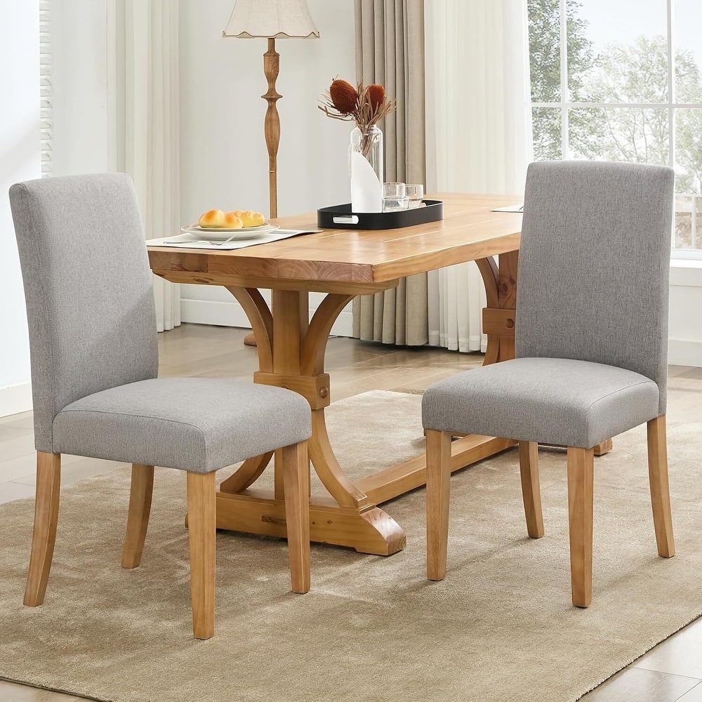 Upholstered Dining Chairs Set of 2, with Nailhead Trim & Padded Seat, Wood Legs, Fabric/Leather Options