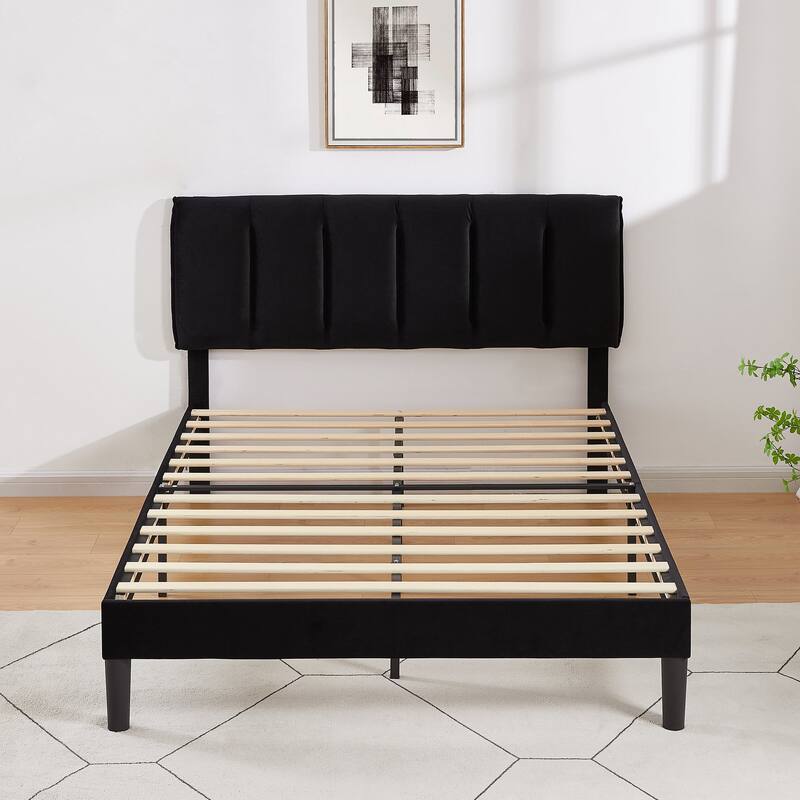 VECELO Tufted Upholstered Platform Bed Frame with Adjustable Height Headboard Twin/Full/Queen Size Beds