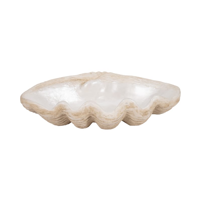 Sagebrook Home Polyresin Coastal Decorative Clam Shell Bowl with Sculptural Wavy Rim - Ivory/beige - 16" x 10" x 7"