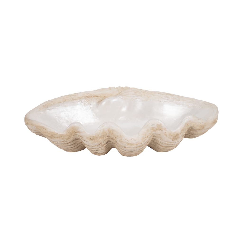 Sagebrook Home Polyresin Coastal Decorative Clam Shell Bowl with Sculptural Wavy Rim