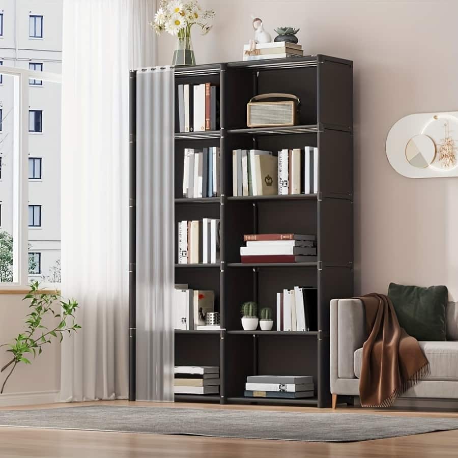 Freestanding Display Cube Bookshelf,Double Row Multi-purpose Storage Rack,Simple Clothing Storage Cabinet