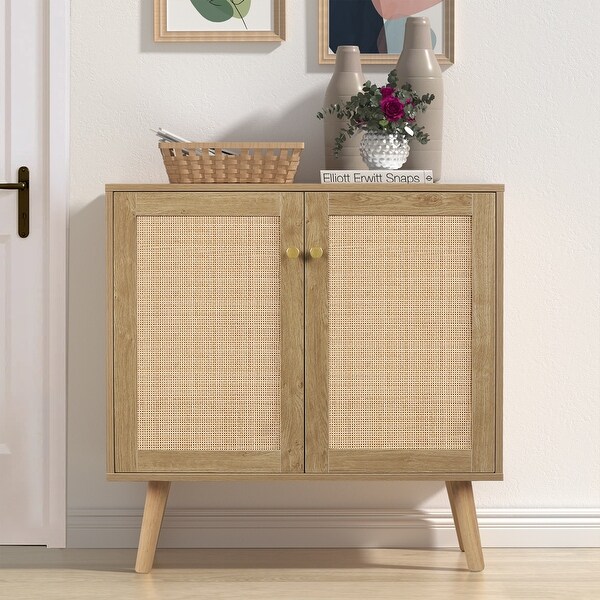 Anmytek 2 Doors Accent Cabinet Sideboard with Pine Wood Legs
