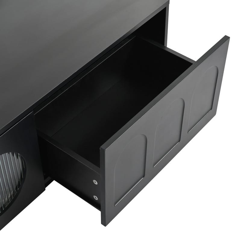 Modern 95" TV Stand with App-Controlled LED Lights and Fluted Glass Doors