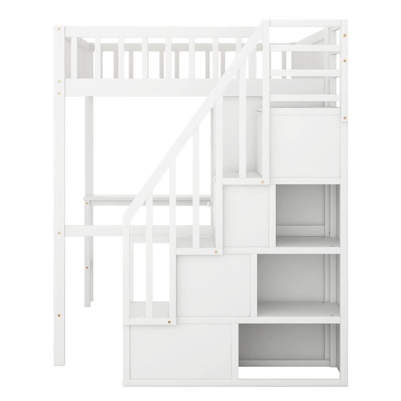 Loft Bed with Bookshelf,Drawers,Desk,and Wardrobe