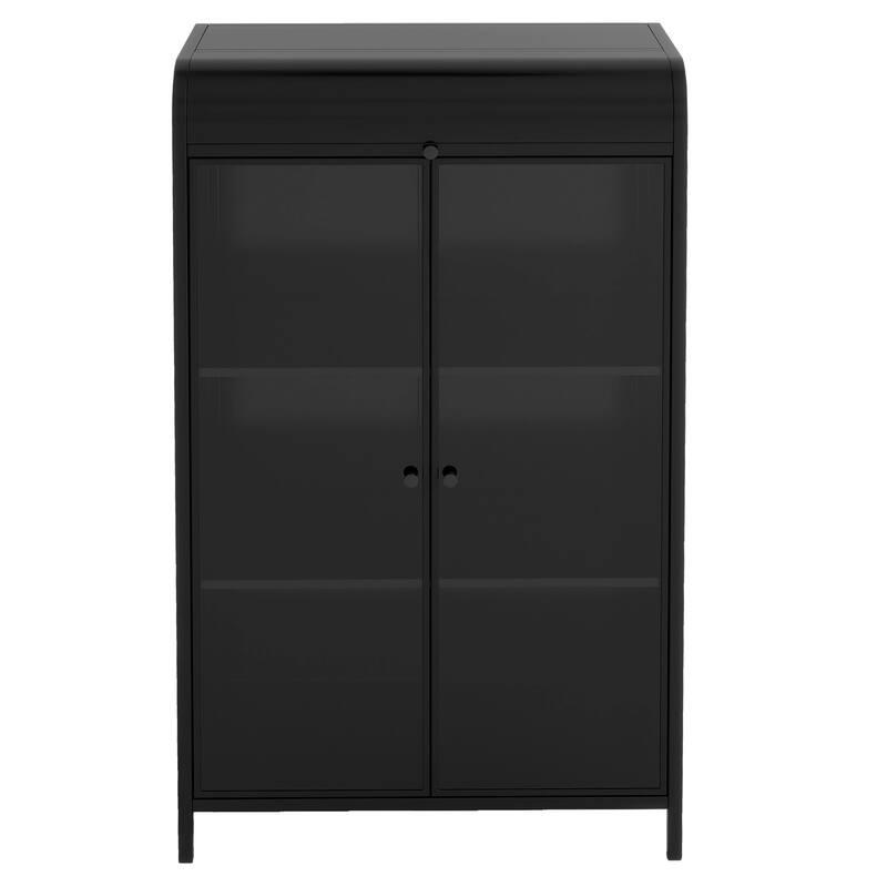 47.6" Tall Metal Storage Cabinet with Glass Doors & Flip-Top, 4-Tier Display Cabinet with Open Shelves
