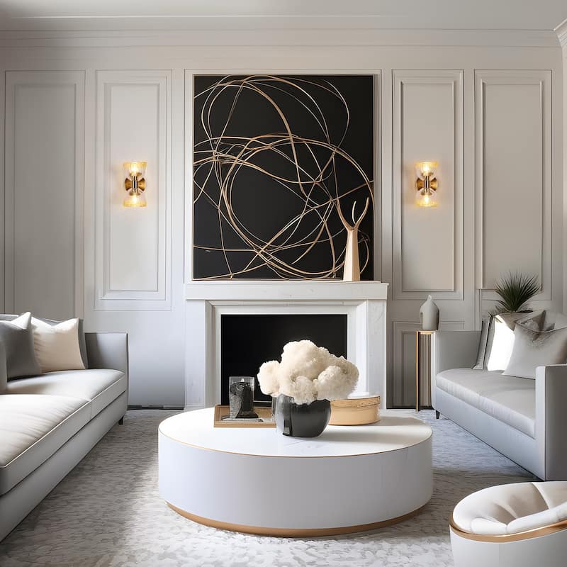 Modern 2-Light Wall Sconce with Gold Colored Glass Bathroom Vanity Lights - D8.2" x H10"