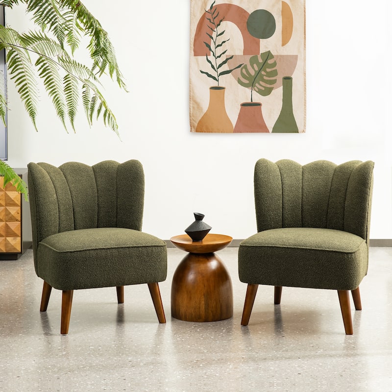 Glitzhome Set of 2 32.75"H Upholstered Tufted Accent Chair with Rubber Wood Legs