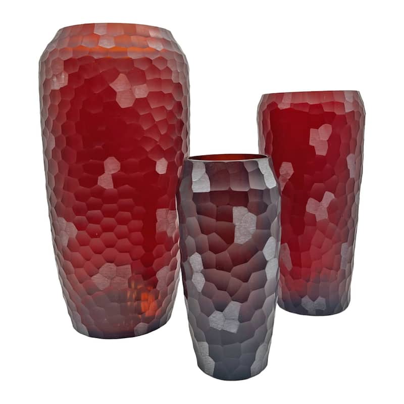 Set of 3 Decorative Handmade Glass Artistic Jug Vase in Red