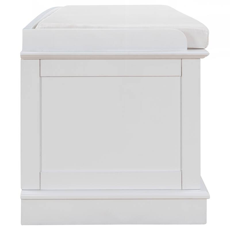 Storage Bench with 4 Doors and Adjustable Shelves, Shoe Bench with Removable Cushion for Living Room, Entryway