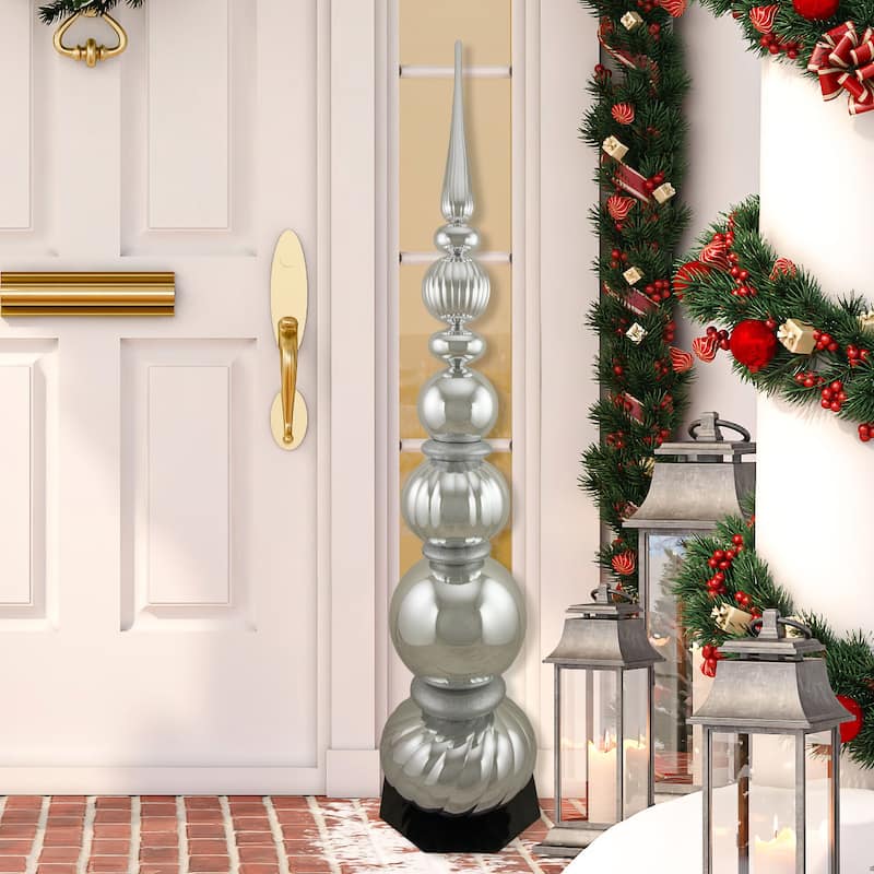 54" Shiny and Glittered Topiary Finial Tower Commercial Christmas Decoration