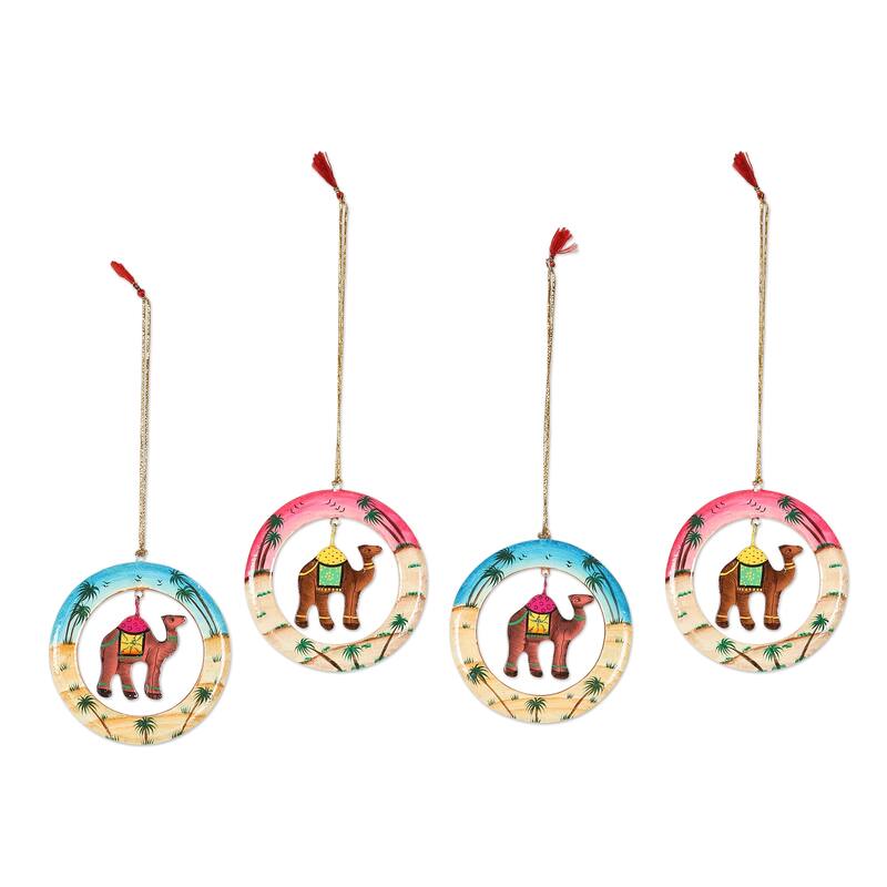 Novica Handmade Ring Of Camels Wood Ornaments (Set Of 4)