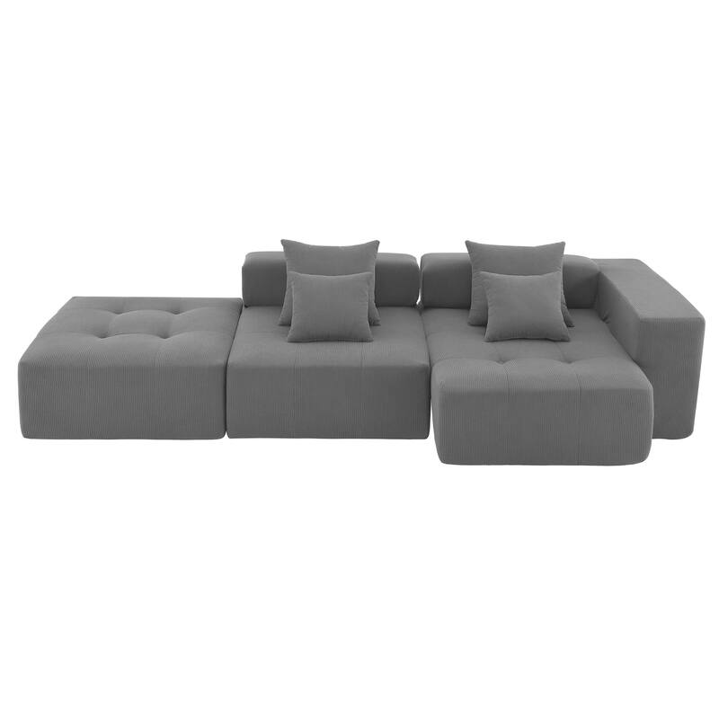 L Shaped Modular Sectional Sofa, Convertible Corduroy Floor Couch Set