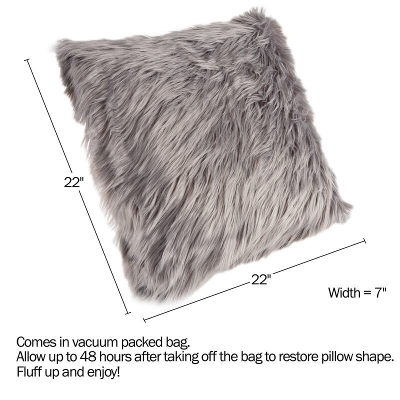 Hastings Home 22-Inch Square Faux Fur Pillow