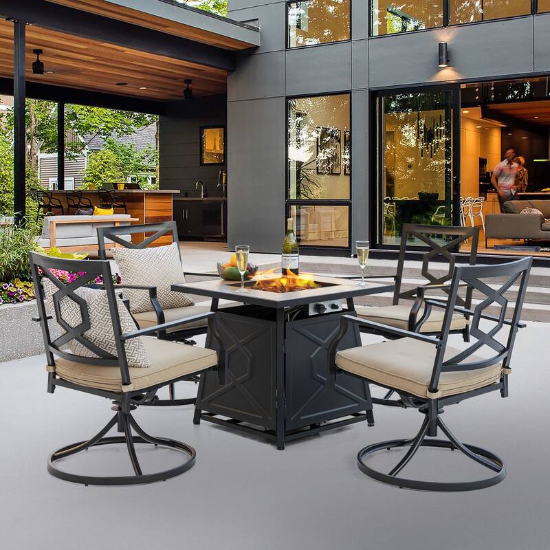 Outdoor 28 Inch 50,000 BTU Propane Gas Fire Pit Table with Cover, Black - 28 inch. x 26 inch.