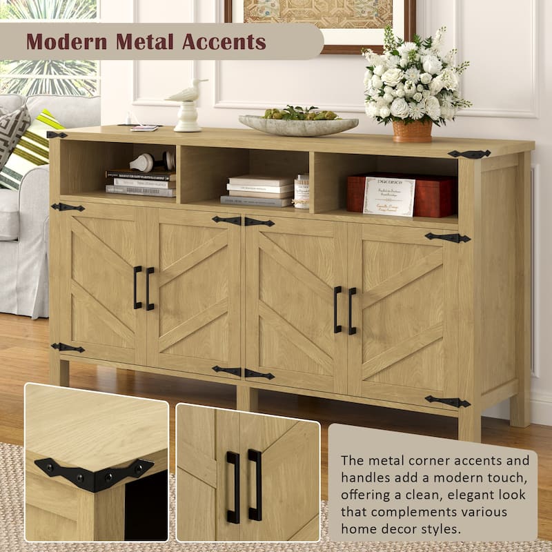 59" Modern 4 Doors Sideboard Buffet with Power Outlets and Adjustable Shelves
