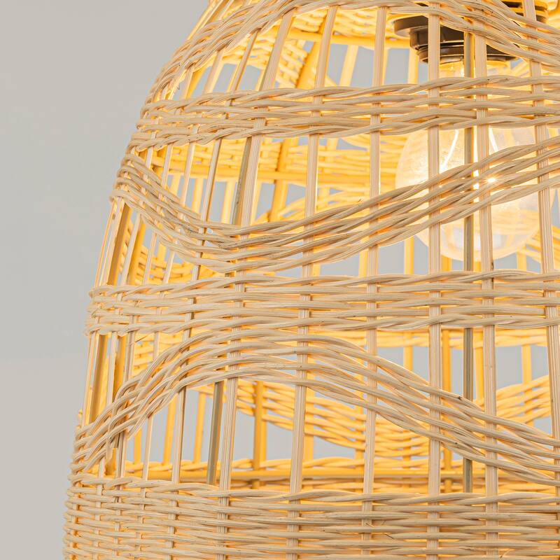 Nala 1-Light Rattan Bell Pendant, Coastal Boho - Handwoven - 12" Wide