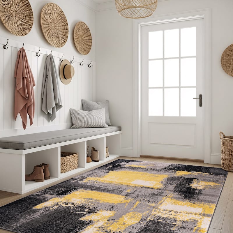 World Rug Gallery Contemporary Abstract Watercolor Yellow Area Rug