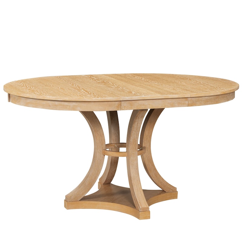 5-Piece Retro Functional Dining Table Set Extendable Round Table and 4 Upholstered Chairs for Dining Room and Living Room