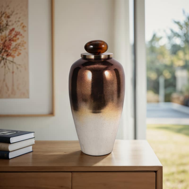 Sagebrook Home Glass Copper Ombre Novelty Temple Vase With Resin Topper - Ombre Bronze/copper - 12" x 12" x 23"