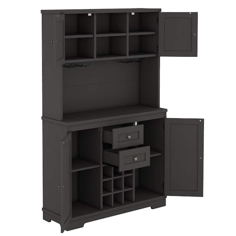 Coffee Bar Cabinet with Drawers, Freestanding Kitchen Pantry with Shelves and Cabinets, Buffet Cabinet with Glass Racks