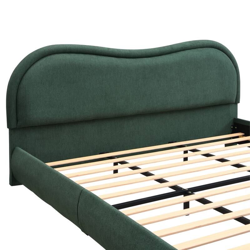King Size Upholstered Platform Bed Frame with Headboard & Wood Legs