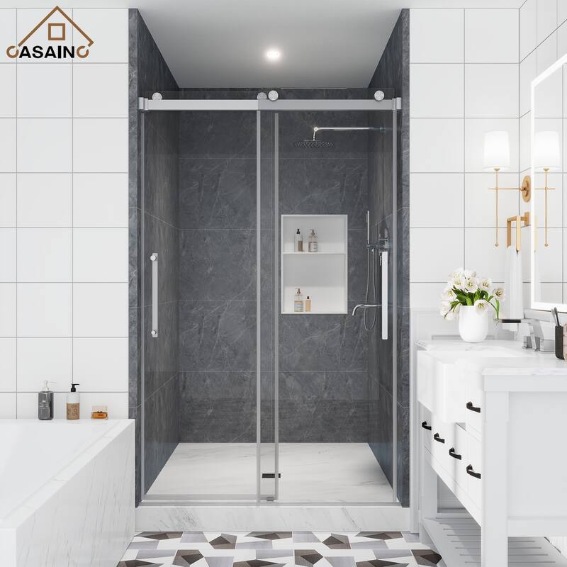 CASAINC 48 or 60 in. W x 76 in. H Double Sliding Frameless Shower Door