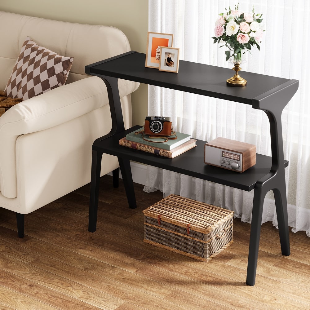 Narrow End Table for Living Room, 2-Tier Slim Sofa Side Table